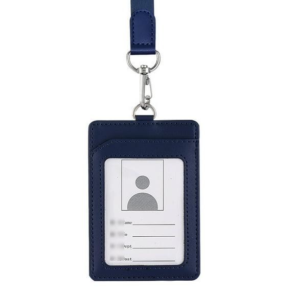 Badge Holder With Lanyard Heavy Duty Vertical Cute Leather Id Card Holder With Clear Id Window And 1 Card Slots For Women Men Nurse Teachers Students School Medical Law Enforcements Work - Blue