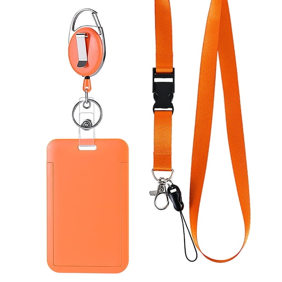 Badge Holder with Lanyard Retractable Reel,Vertical Slide Clear ID Card Case,All-in-One Durable Comfortable Neck Strap for Employee Office Commute Daily Use Orange
