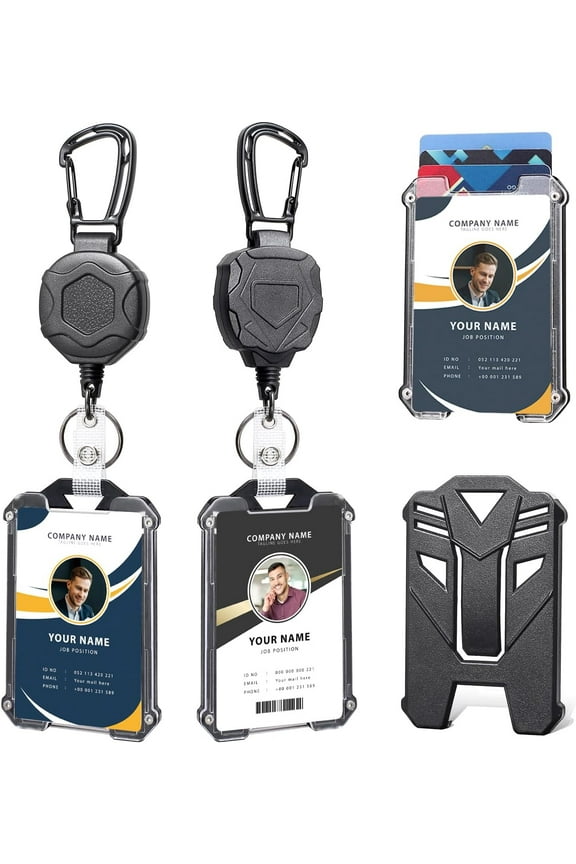 Badge Holder Retractable Clip Heavy Duty Carabiner Badge Reel Keychain with Lanyard ID Cards Holder Cool Tactical ID Holder