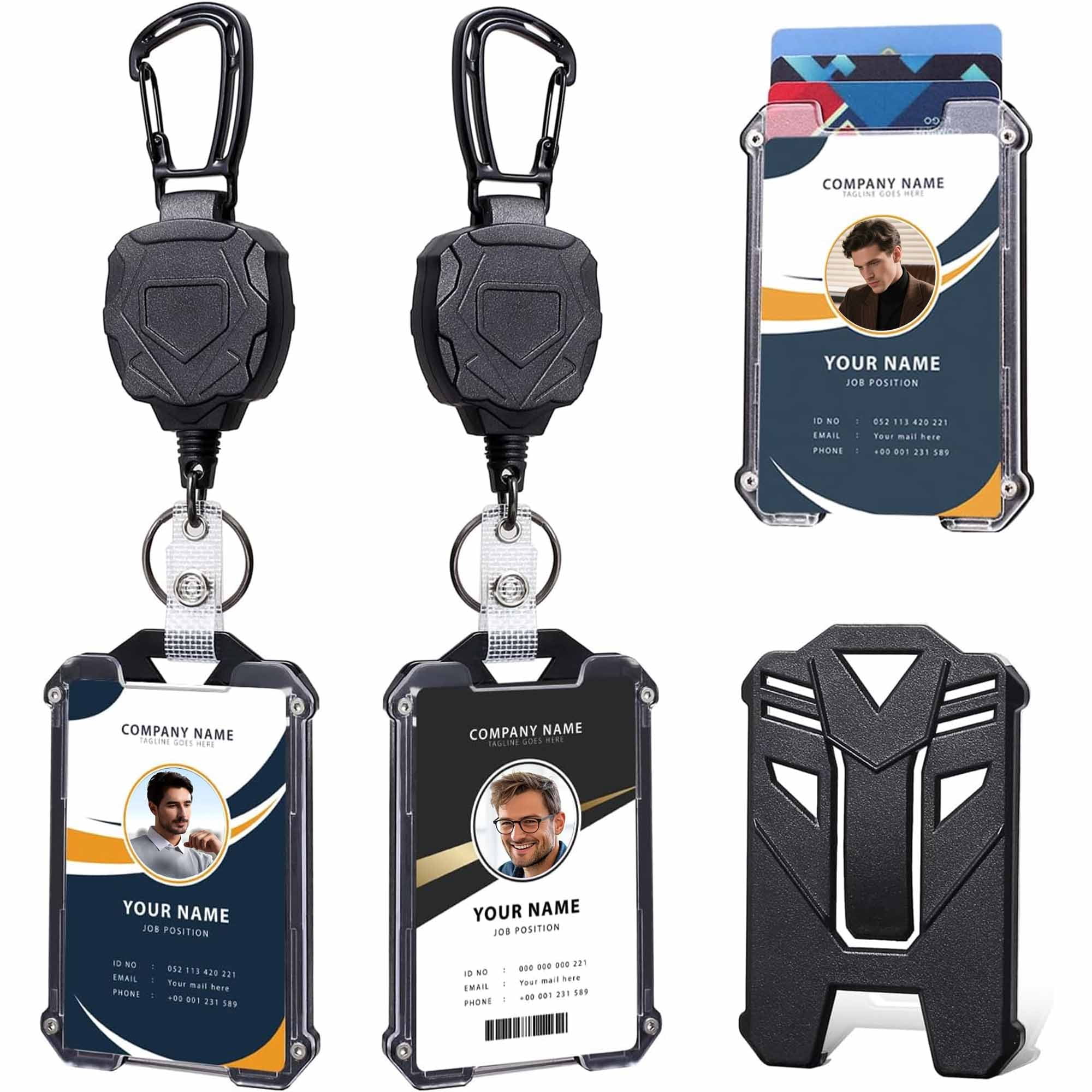 Badge Holder Retractable Clip, Heavy Duty Carabiner Badge Reel Keychain with Lanyard for ID Cards, Tactical ID Holder