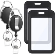 6 set Black Acrylic ID Card Holder with Retractable Clip for Office School.