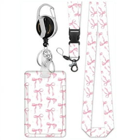 Badge Holder Retractable Clip with Lanyard,Bow Print Lanyard with ID Holder,Breakaway Lanyards for ID Badges for Women
