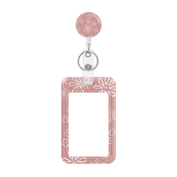 Badge Holder, Retractable Daisy Floral Pink, 1 Pack with Clip On Id Badge Reel, for Work ID Cards Transit Passes Driver Licenses School Student Identification for Nurses Teachers Office Staff