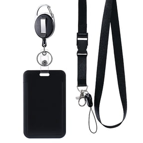 Badge Holder with Retractable Lanyard, Vertical ID Card Sleeve for Employees and Students, Durable Neck Strap for Bus Passes and Work Badges A659_Black