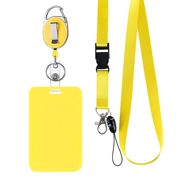 Badge Holder with Retractable Lanyard, Vertical ID Card Sleeve for Employees and Students, Durable Neck Strap for Bus Passes and Work Badges A664_Yellow