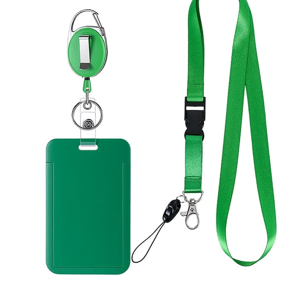 Badge Holder with Retractable Lanyard, Vertical ID Card Sleeve for Employees and Students, Durable Neck Strap for Bus Passes and Work Badges A667_Green
