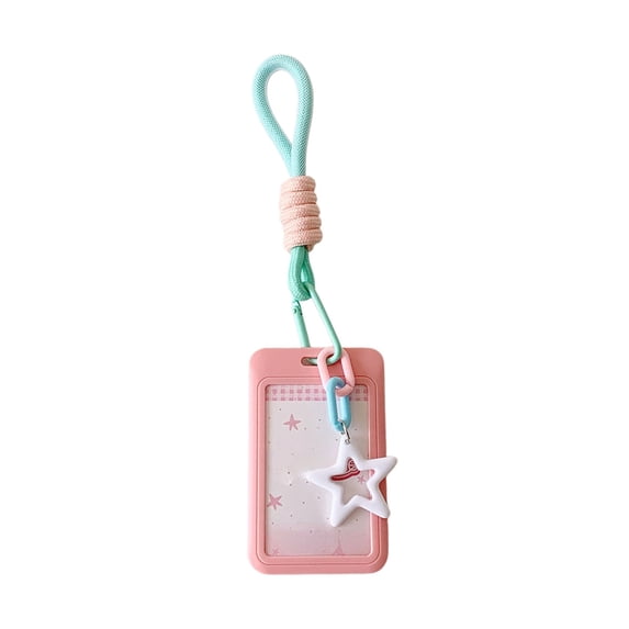 Badge Holder with Lanyard,Hollow‑Star Accessory Snap‑Hook Connector for Transit Card‑Keeping Keychain Daily Carry,Light-Pink