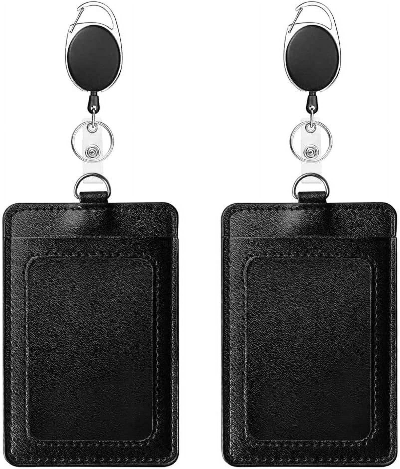 Badge Holders, 2 Pack Vertical PU Leather ID Badge Card Holders with