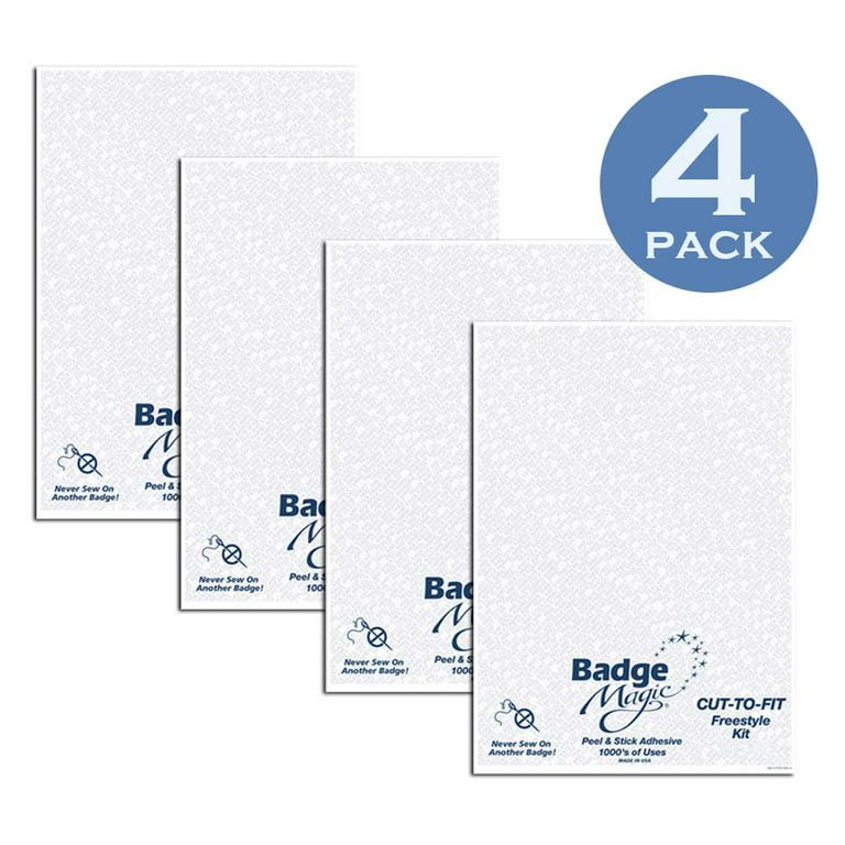 Badge Magic Peel and Stick Adhesive Kit (4 Sheets) - No Ironing or Sewing -  Freestyle Cut to Fit - for Patches, Fabrics and DIY Crafts