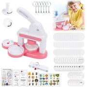 Badge Maker for Kids, 35-55mm 1.37-2.16 inch DIY Pin Button Maker Press Machine, Badge Machine Punch Kit with 24 pcs Button Parts & Picture Cutters for Kids DIY Gifts and Christmas-Pink