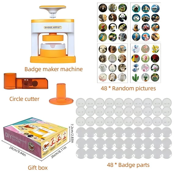 Badge Maker,Kids 55mm/2.16in Pin Button 98pcs Kit Kids Pictures And Punch Kit 48pcs Button Maker Kit Cutter And 1pcs Maker Press 48pcs Pictures Kit With 55mm/2.16in Diy Button Maker
