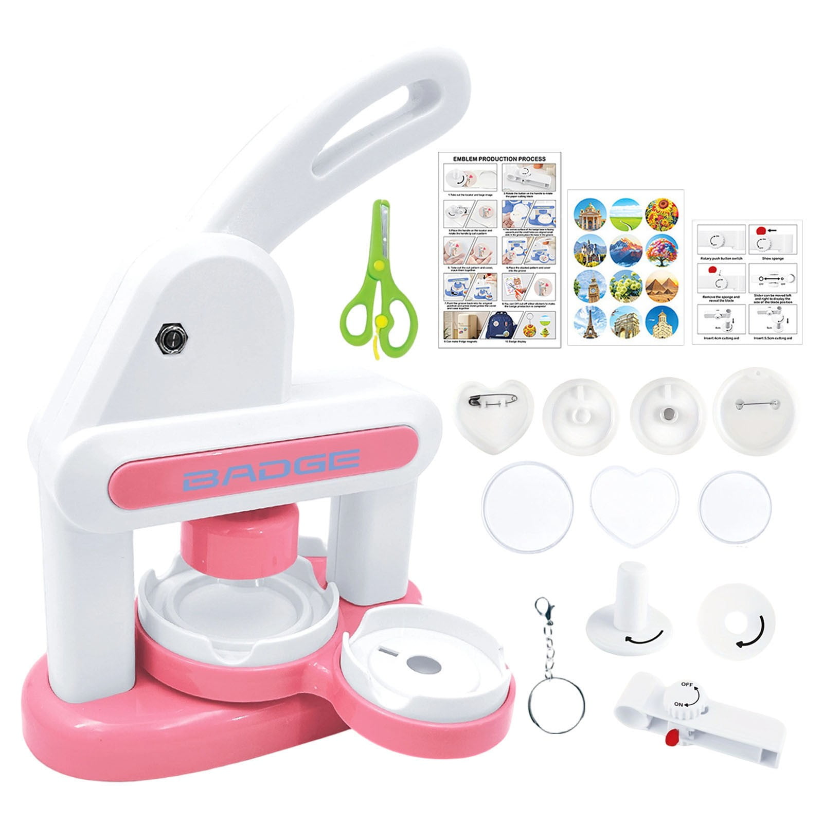 Badge Maker Machine with 3 Pins Sharp,Upgrade Button Maker Artist DIY Pin Maker Press Machine Badge Punch Kit with Button Parts Circle Cutter Present Installation-Free for Custom Buttons&Pins