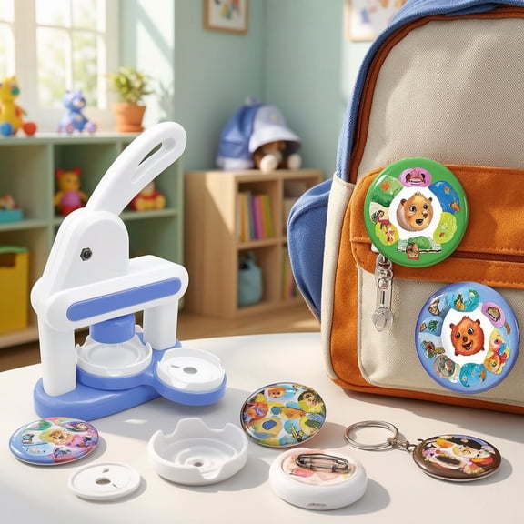 Badge Maker Machine, DIY Pin Button Maker Press Machine Badge Punch Kit with 86 pcs Button Parts Pictures Cutter,Arts & Crafts for Kids, Perfect for School Projects & Party, DIY Craft Kit, Blue