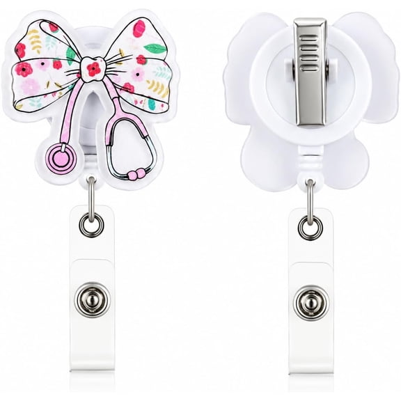 Badge Reel Cute Retractable ID Card Holders with Clip, Bow Badge Holder for , , Teachers, Student, 360? Rotating Design, 60CM Extension Cord ( Flower Bow)