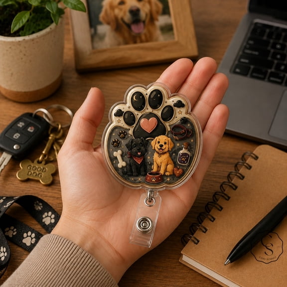 Badge Reel Dog Paw Puppy ID Holder for Dog Lovers