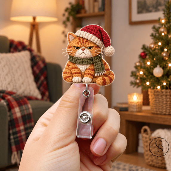 Xmas Grumpy Badge Reel Grumpy Tabby Cat Christmas Accessory, Work ID Holder ...