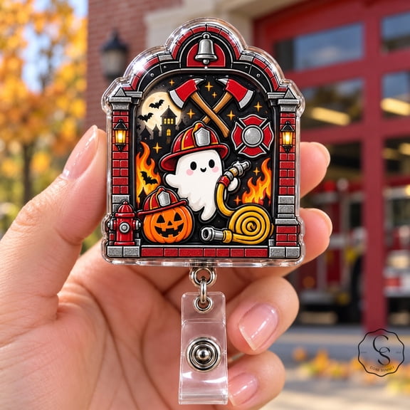 Badge Reel Halloween Ghost Firefighter ID Holder for First Responders