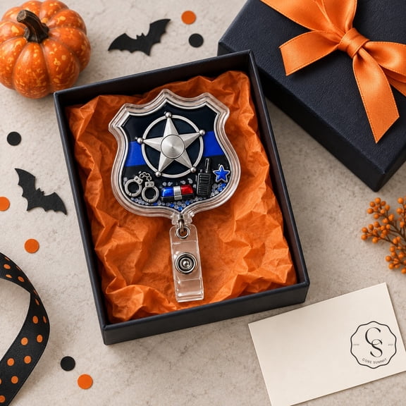 Badge Reel Halloween Police Shield Clear ID Holder for Law Enforcement Officers