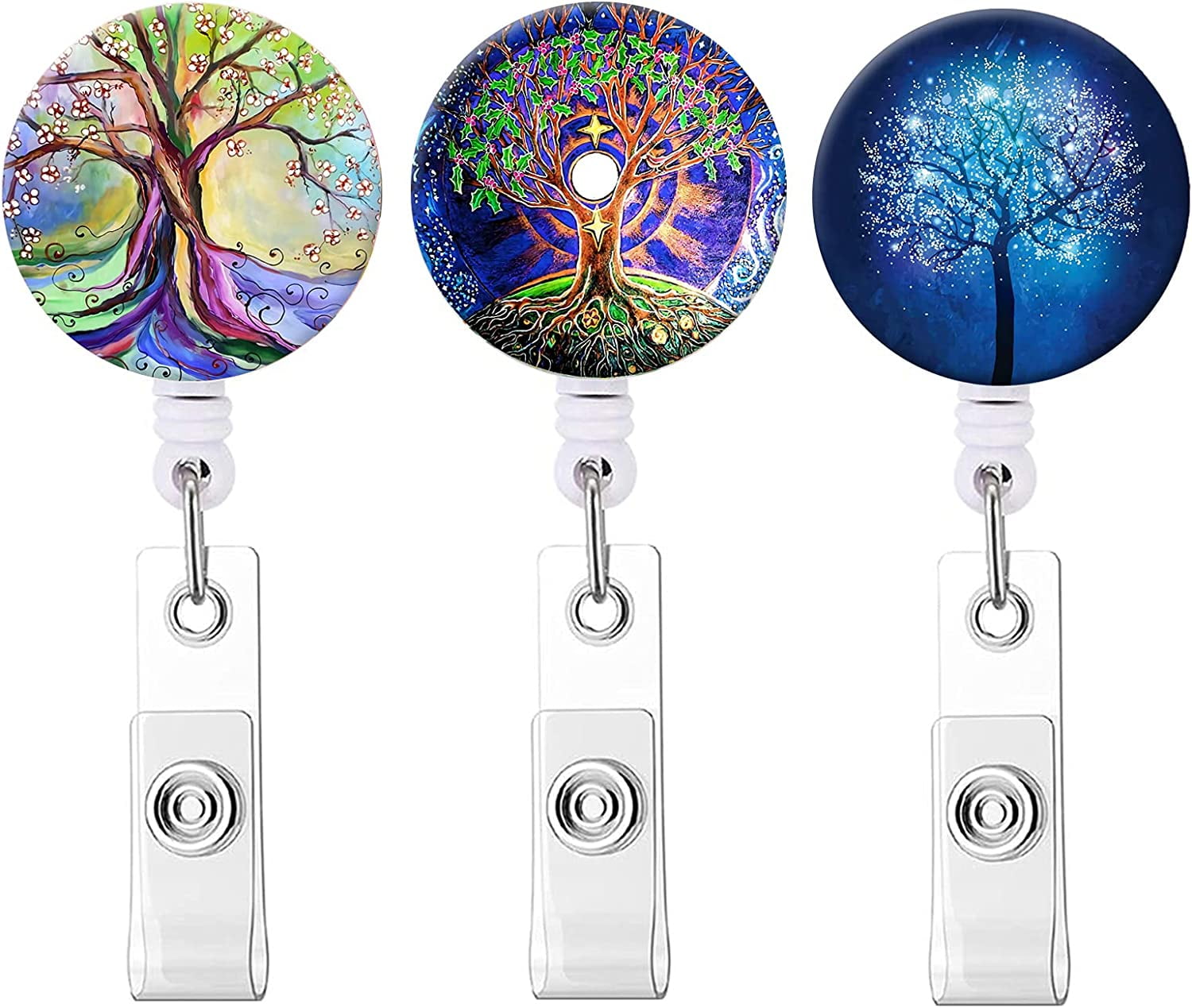 Badge Reel, Retractable ID Card Badge Holder with Alligator Clip, Name  Nurse Decorative Badge Reel Clip on Card Holders (3 Pack Tree of Life) 