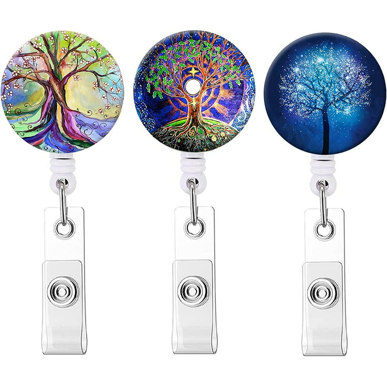 Badge Reel, Retractable ID Card Badge Holder with Alligator Clip, Name  Nurse Decorative Badge Reel Clip on Card Holders (3 Pack Tree of Life)