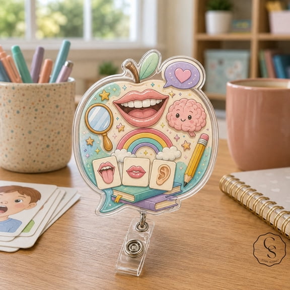 Badge Reel Speech Therapy Retractable ID Holder for SLP and Classroom Staff