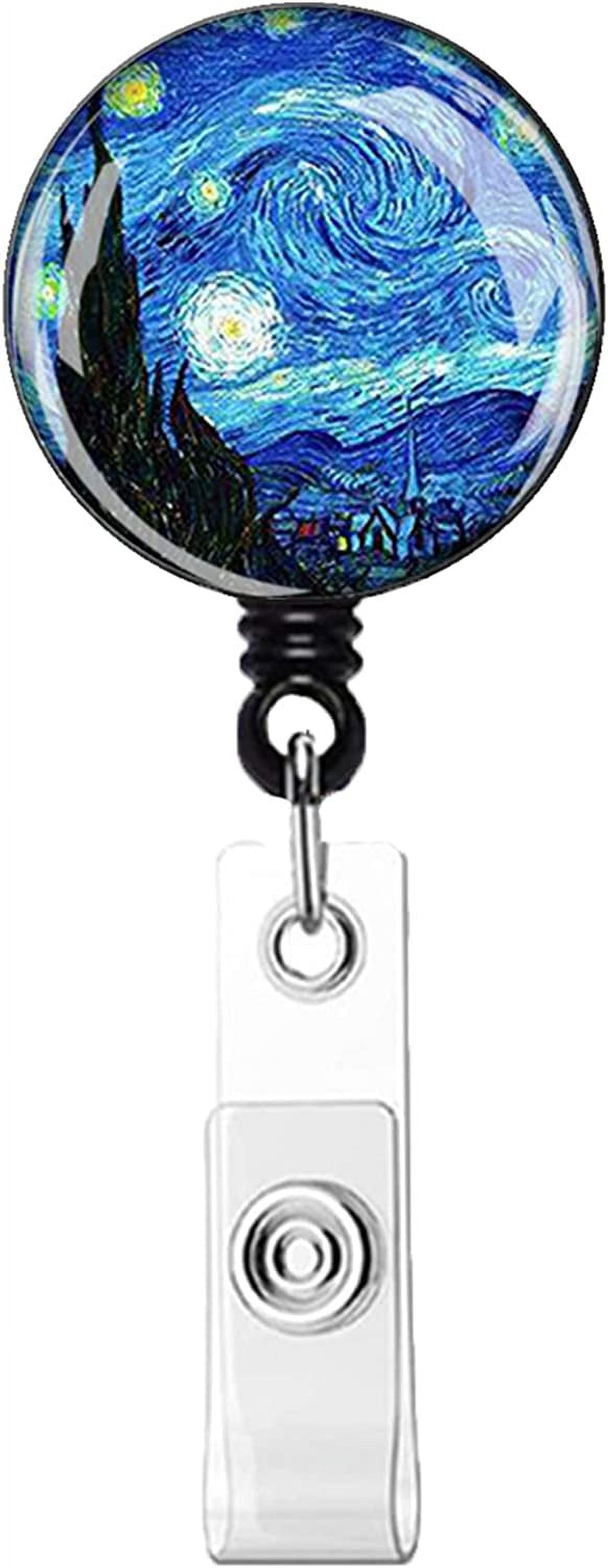 Badge Reels,Nurse Badge Holder,Retractable Badge Reel with Clip ID Card  Holders for Office Worker Doctor Nurse (Starry Night) 