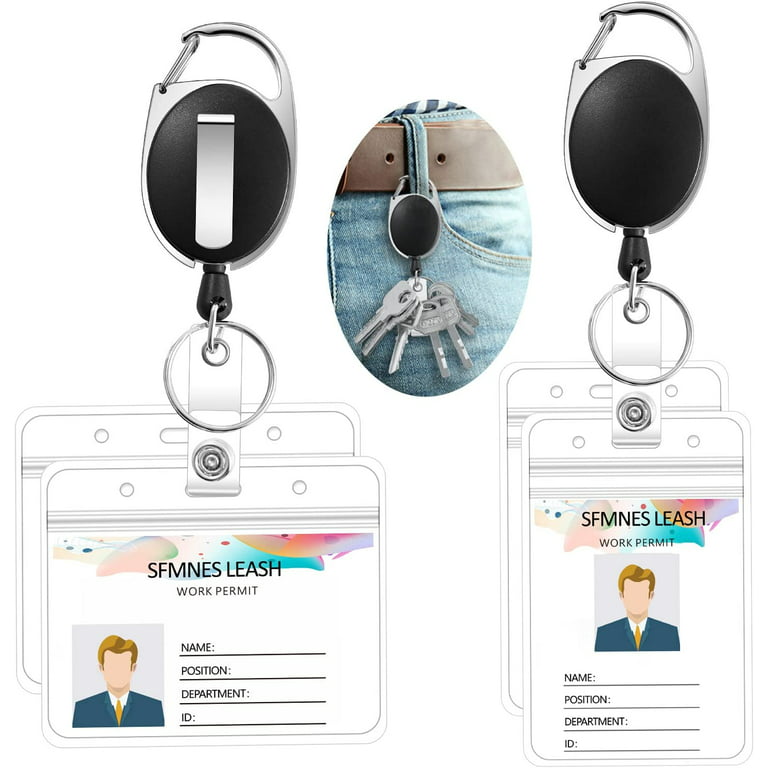 Badge Reels Retractable, 24-inch Extension Double Nylon line Retractable Keychain  Badge Holders,Heavy Duty Carabiner Reel Clips, Working ID Card Holder (2  Vertical and 2 Horizontal) 