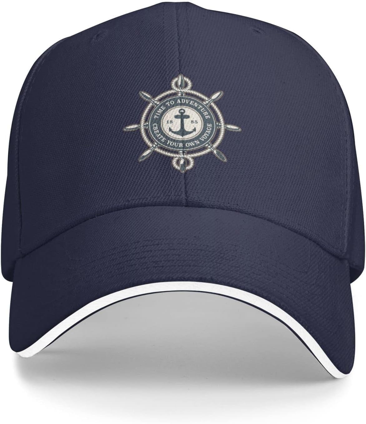 Badge with Ship's Wheel and Anchor Rope Baseball Cap Sandwich Brim Hats