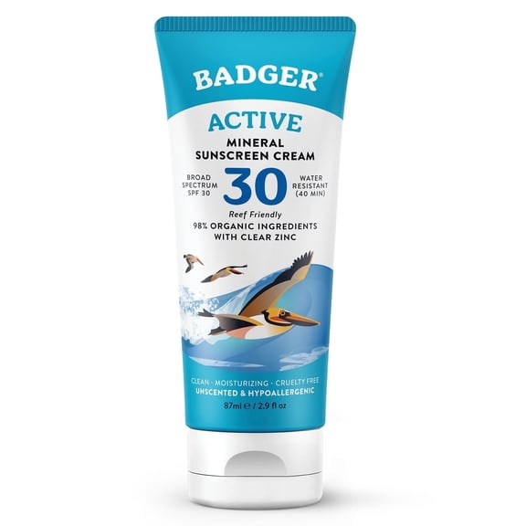 Badger Active Mineral Sunscreen Cream, SPF 30, 2.9 fl oz