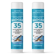 Badger Active Mineral Sunscreen Stick, Unscented, SPF 35, 2-Pack