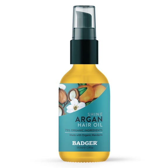 Badger Argan Hair Oil for Dryness and Therapy, 2 fl oz Glass Bottle