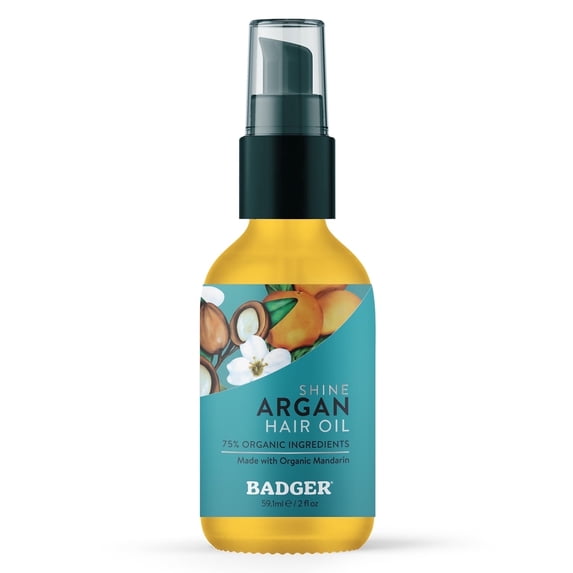 Badger Argan Hair Oil for Dryness and Therapy, 2 fl oz Glass Bottle