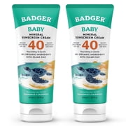 Badger Baby Mineral-Based Sunscreen Cream, SPF 40, Zinc Oxide, Reef-Safe, 2.9 fl oz, 2 Pack