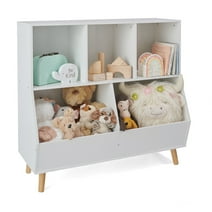 Badger Basket 5-Bin Kid's Wooden Toy Storage Organizer and Bookshelf with Feet 7.4 Cu ft. - White