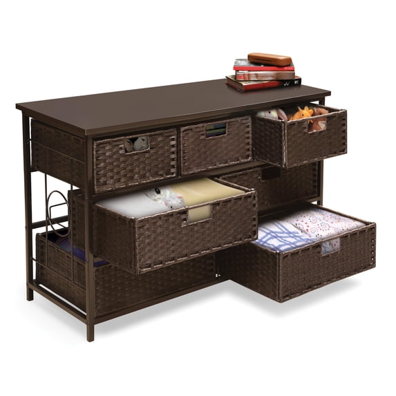 Badger Basket August Collection Wide Children's Seven Basket Metal & Woven Strap Storage Unit