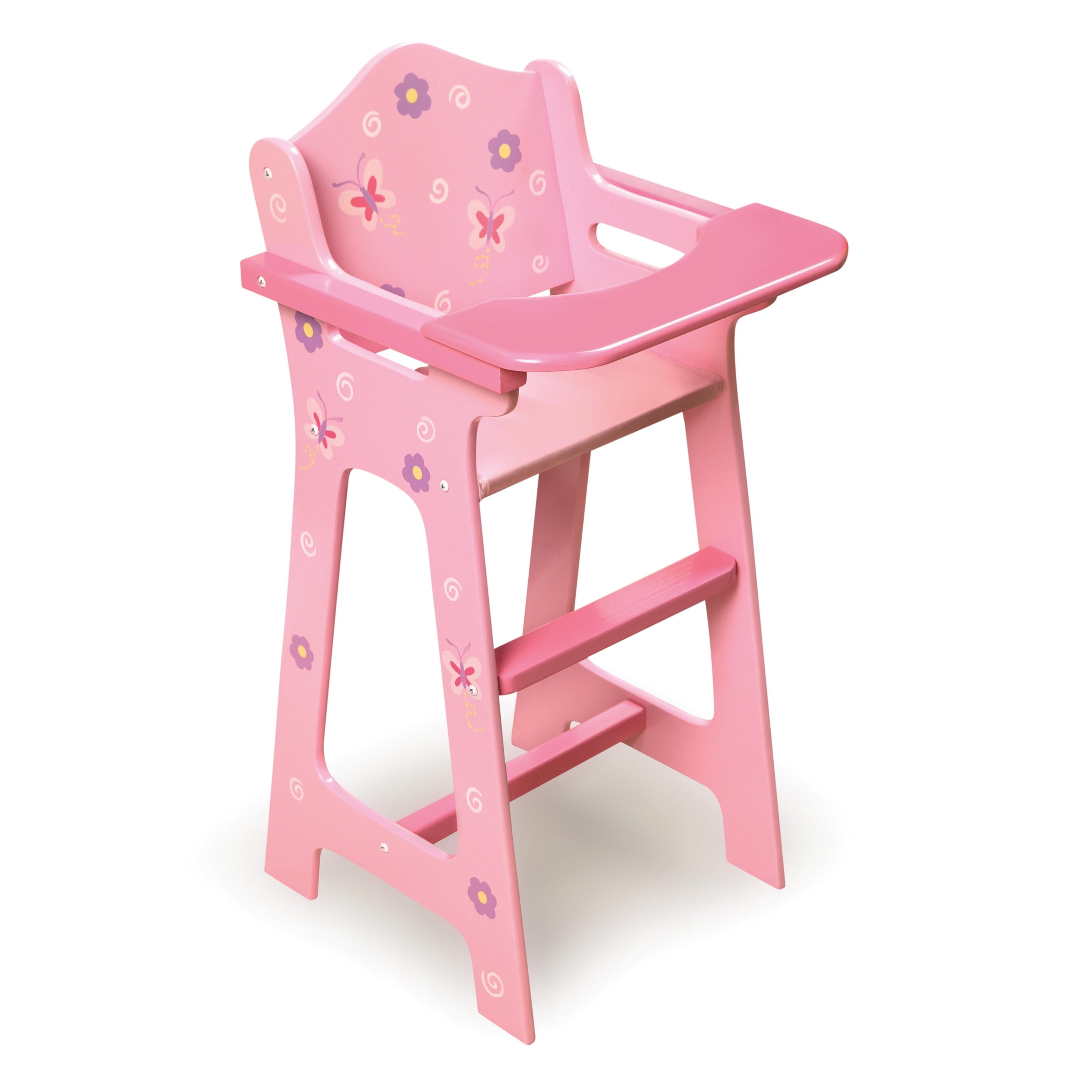 Pink Floral MDF and Wood Doll High Chair with Fabric Seat