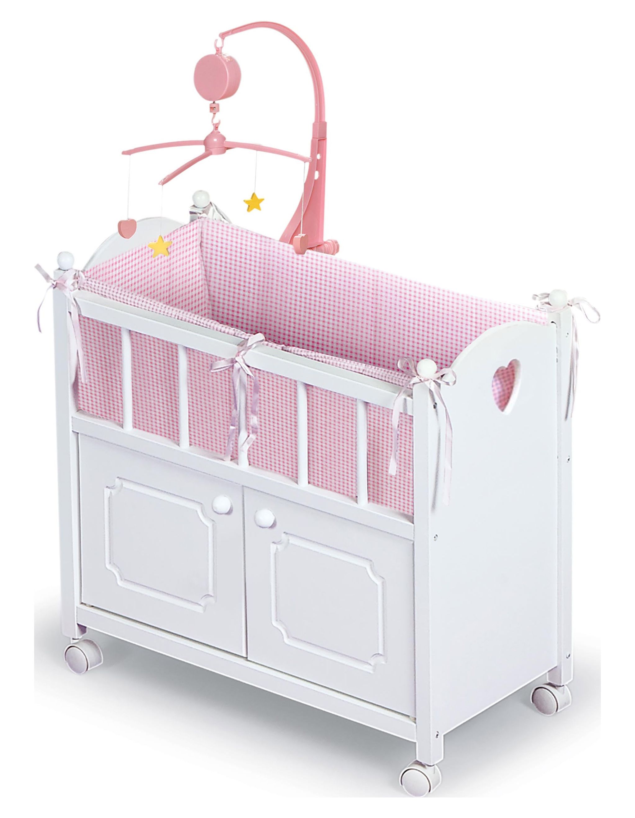 Badger Basket Cabinet Doll Crib with Gingham Bedding and Free Personalization Kit - White/Pink - image 1 of 13