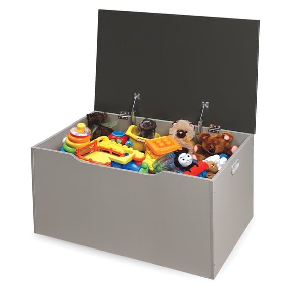 Badger Basket Child’s Wooden 29 gal Flat Bench Top Toy Chest, Woodgrain/Gray
