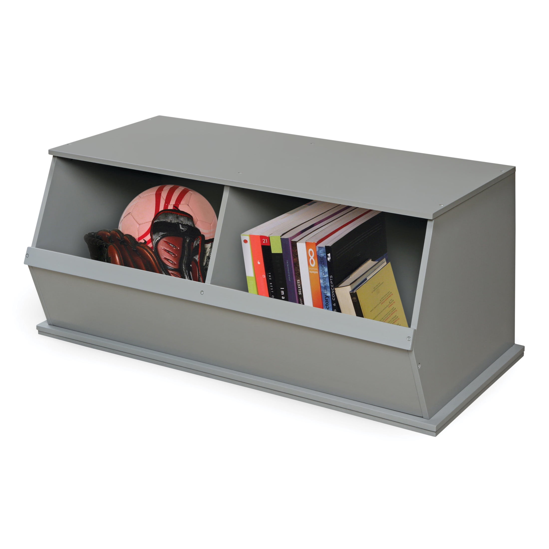 Badger Basket Children's 2-Bin Stackable Wooden Storage Cubby 5.3 Cu ft. – Gray