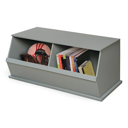 Badger Basket Children's 2-Bin Stackable Wooden Storage Cubby 5.3 Cu ft. – Gray