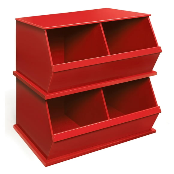 Badger Basket Children's 2-Bin Stackable Wooden Storage Cubby 5.3 Cu ft. – Red