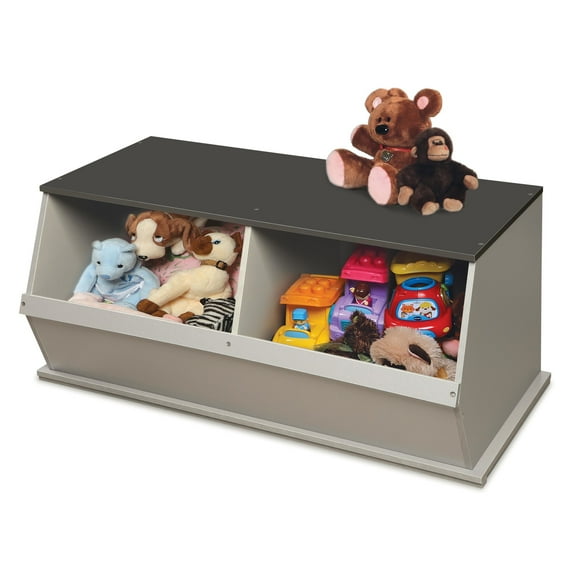 Badger Basket Children's 2-Bin Stackable Wooden Storage Cubby 5.3 Cu ft. – Woodgrain Gray