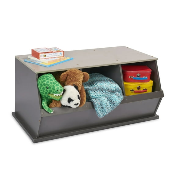 Badger Basket Children's Stackable Wooden 3-Bin 33 gal Toy Storage Cube, Charcoal & Gray