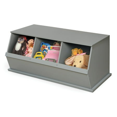 Badger Basket Children's 3-Bin Stackable Wooden Storage Cubby 5.2 Cu ft.- Gray