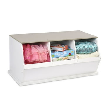 Badger Basket Children's 3-Bin Stackable Wooden Storage Cubby 5.2 Cu ft.- White & Gray