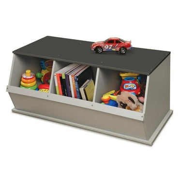 Badger Basket Children's 3-Bin Stackable Wooden Storage Cubby 5.2 Cu ft.- Woodgrain Gray