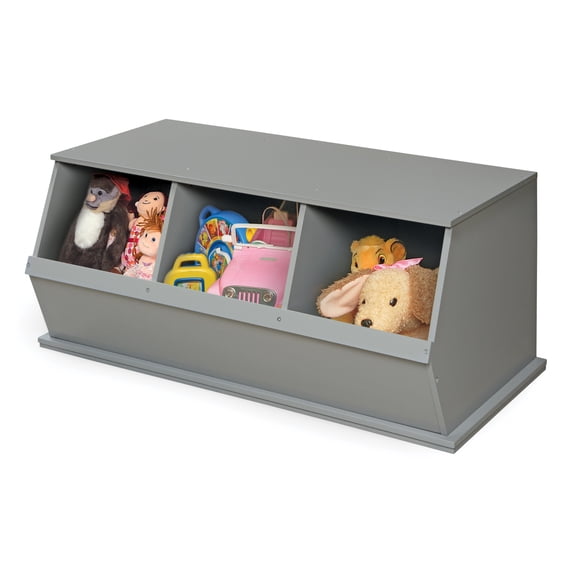 Badger Basket Children's Wood 3-Bin 33 gal Toy Storage Cube, Gray