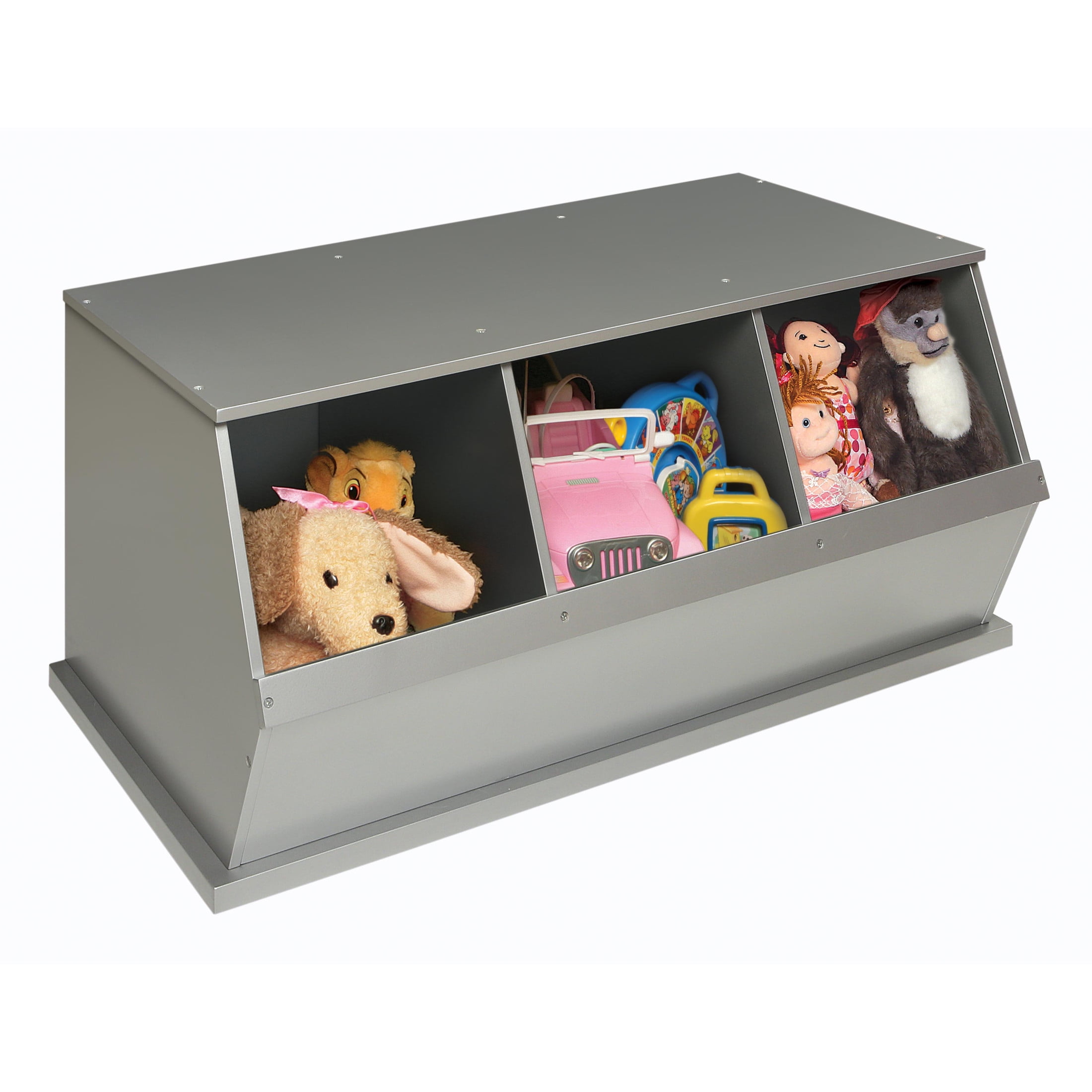 Silver MDF Three Bin Stackable Storage Cubby