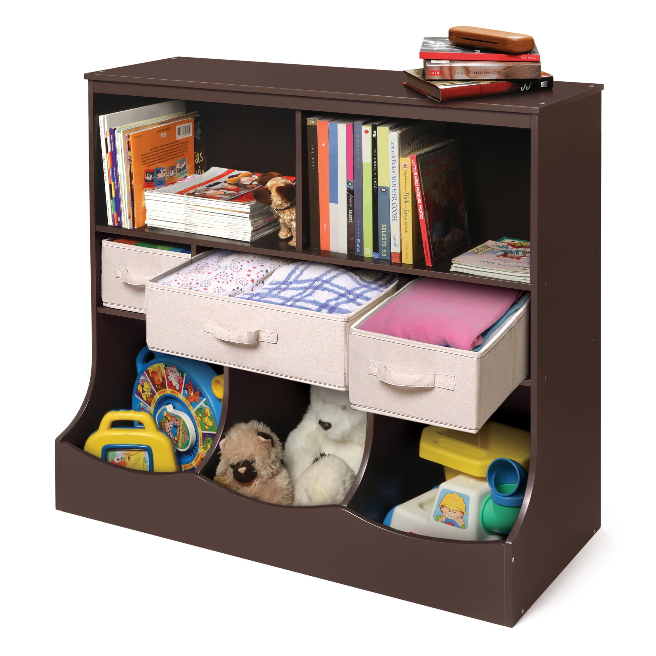 Espresso MDF Kids Toy Storage Unit with Ecru Baskets