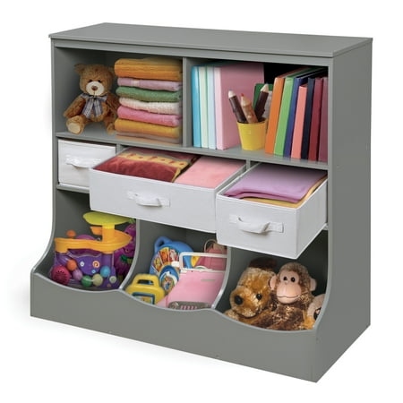 Badger Basket Children's Wooden Combo Bin with 3 Baskets 55 gal Toy Storage Cube, Gray